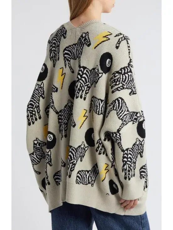 Dressed in Lala Zebra Jacquard Boxy Oversize Cardigan L/XL - Picture 6 of 6